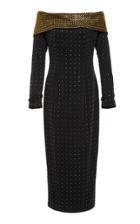 Sally Lapointe Gold Stud Off-the-shoulder Pencil Dress