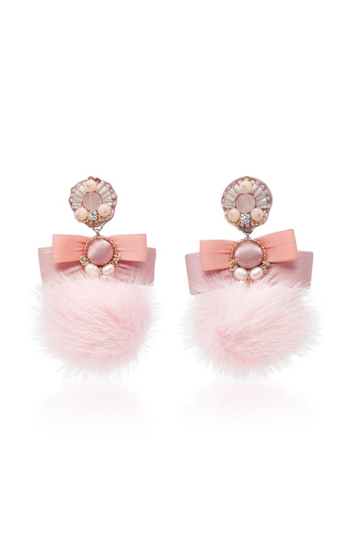 Ranjana Khan Pale Pink Fur Pom Earrings