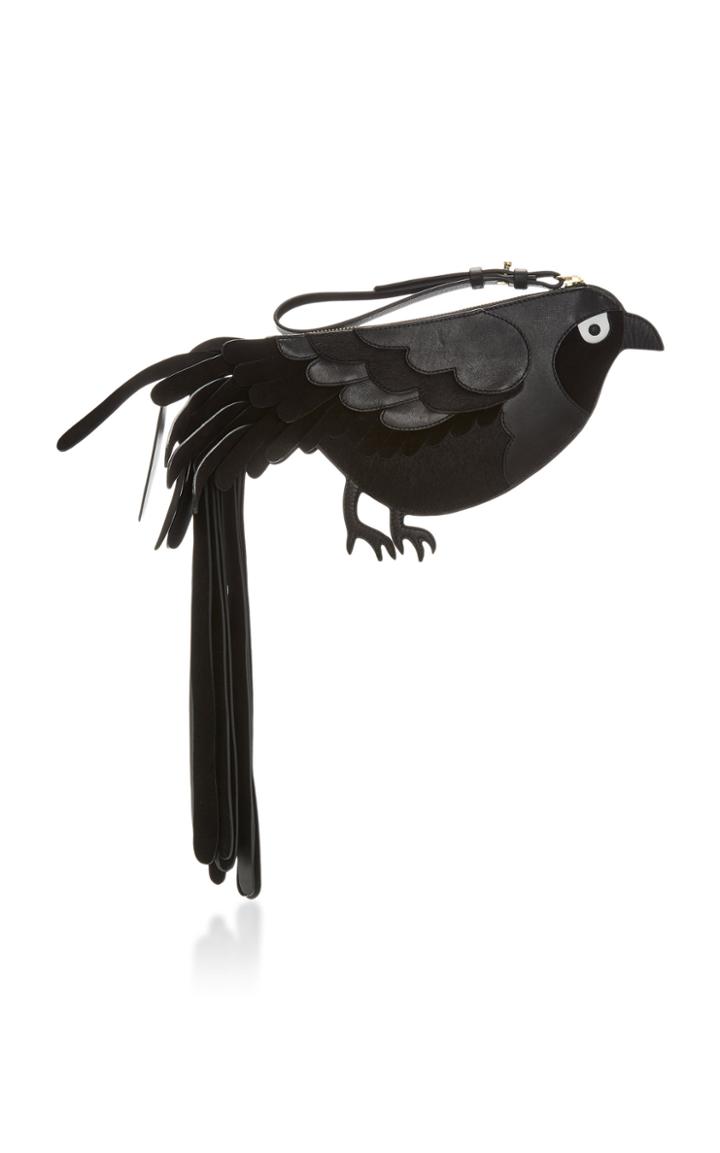 Oscar De La Renta Strange Bird Leather And Suede Clutch