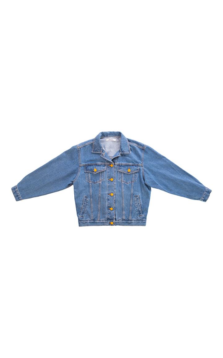 Ksenia Schnaider Medium Wash Back Signage Denim Jacket