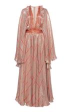 Giambattista Valli Metallic Printed Silk Plisse V-neck Gown
