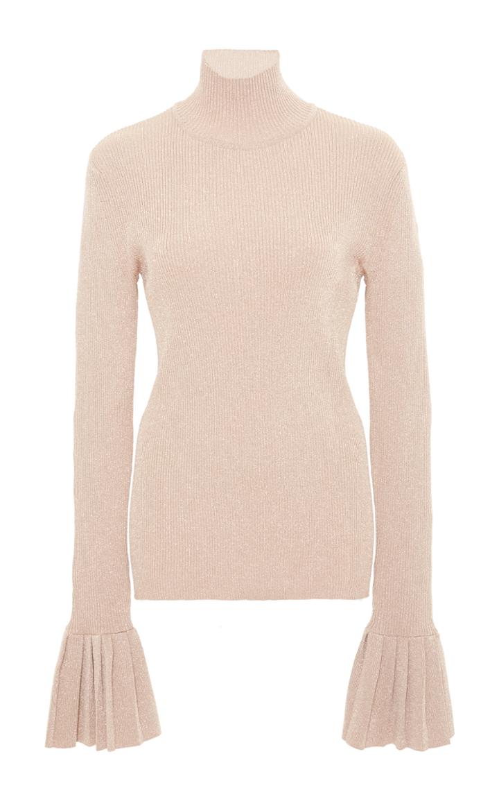 Carven Metallic Pleated Sleeve Sweater