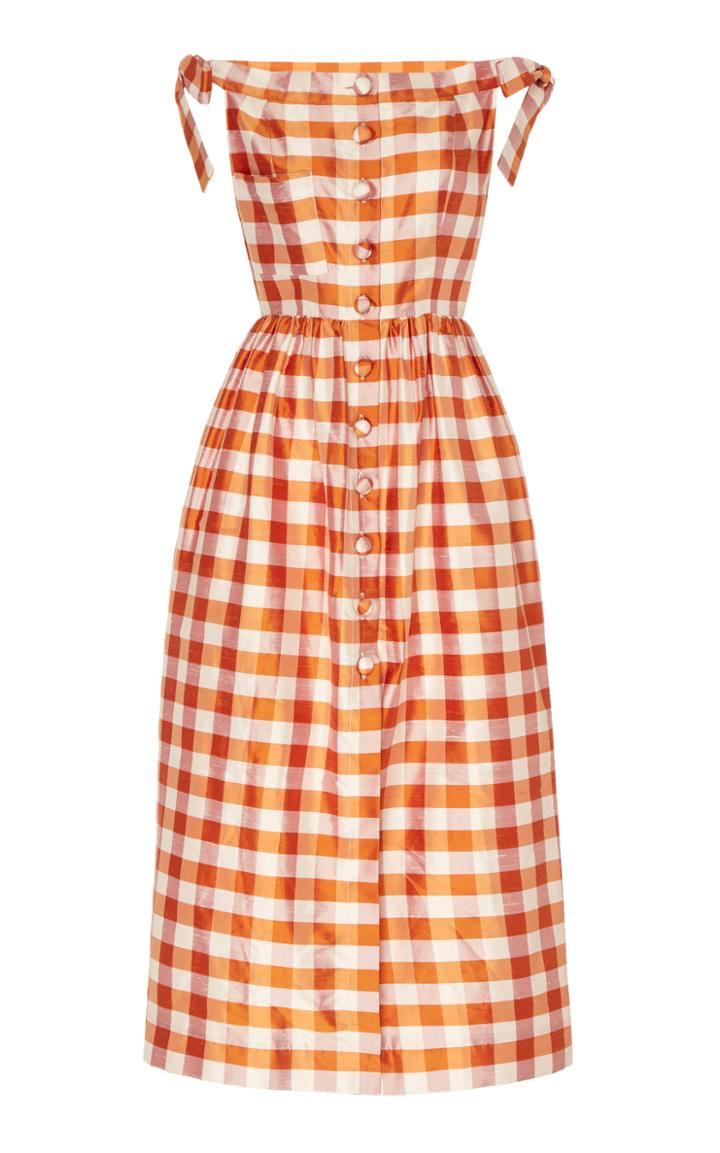 Moda Operandi Markarian Panfilo Shantung Off The Shoulder Button Down Dress Size: 0