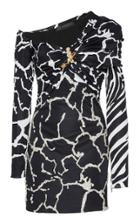 Versace Asymmetric Satin Long Sleeve Dress