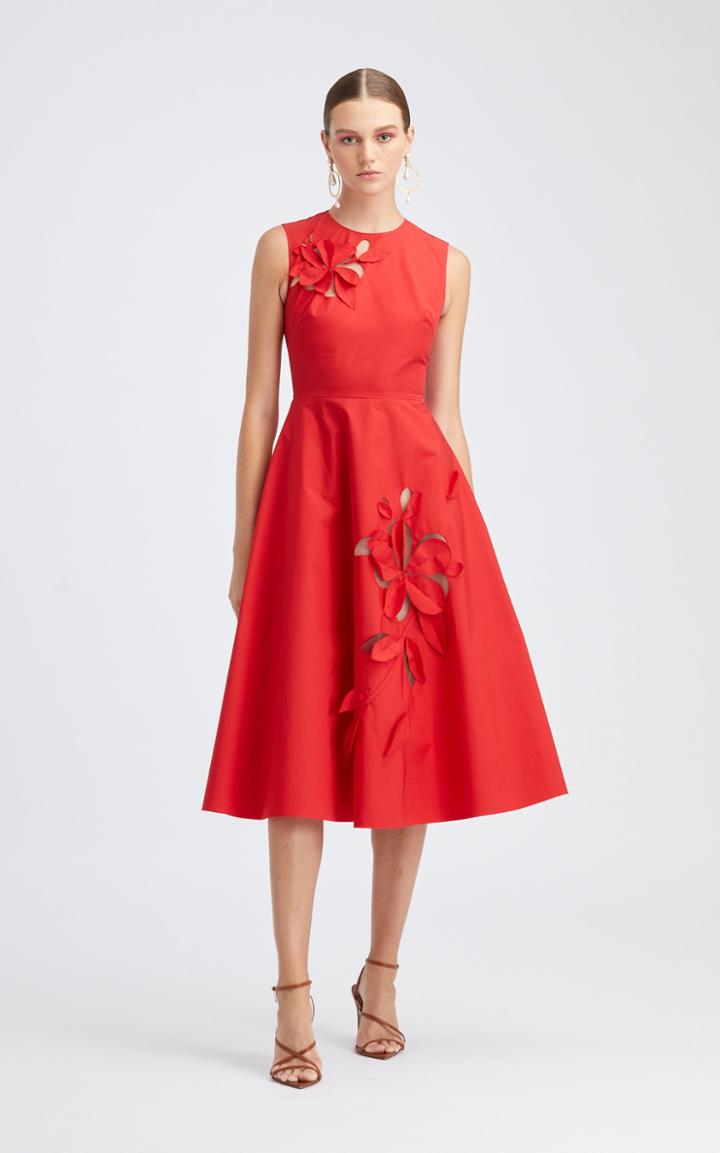Moda Operandi Oscar De La Renta Sleeveless Cotton-blend Floral Cutout Dress