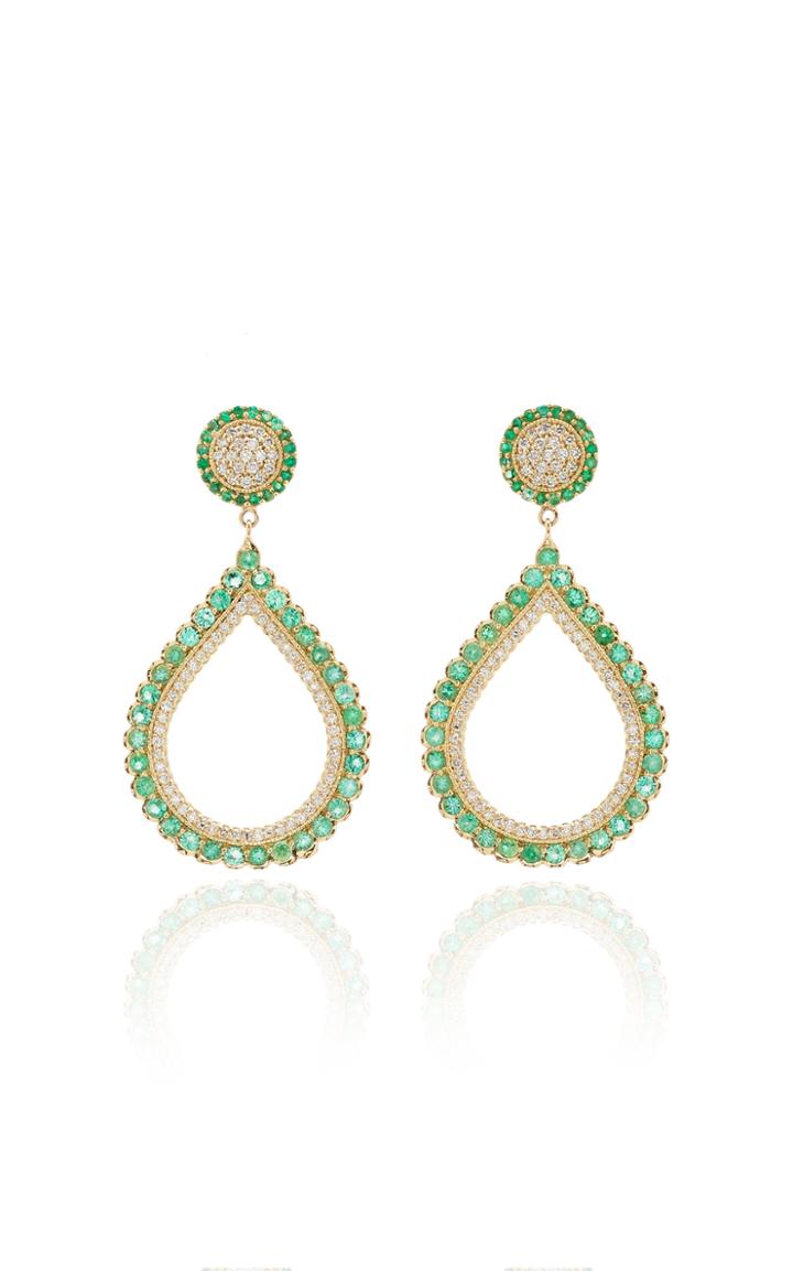 Jamie Wolf 18k Yellow Gold Emerald And Diamond Pear Shape Earring