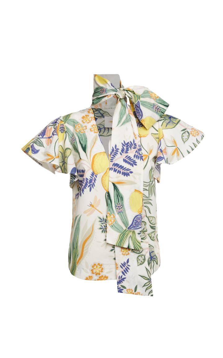 Moda Operandi La Doublej Lou Lou Printed Cotton Shirt Size: Xs