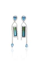 Graziela 18k White Gold Tourmaline Aquamarine And Diamond Earrings