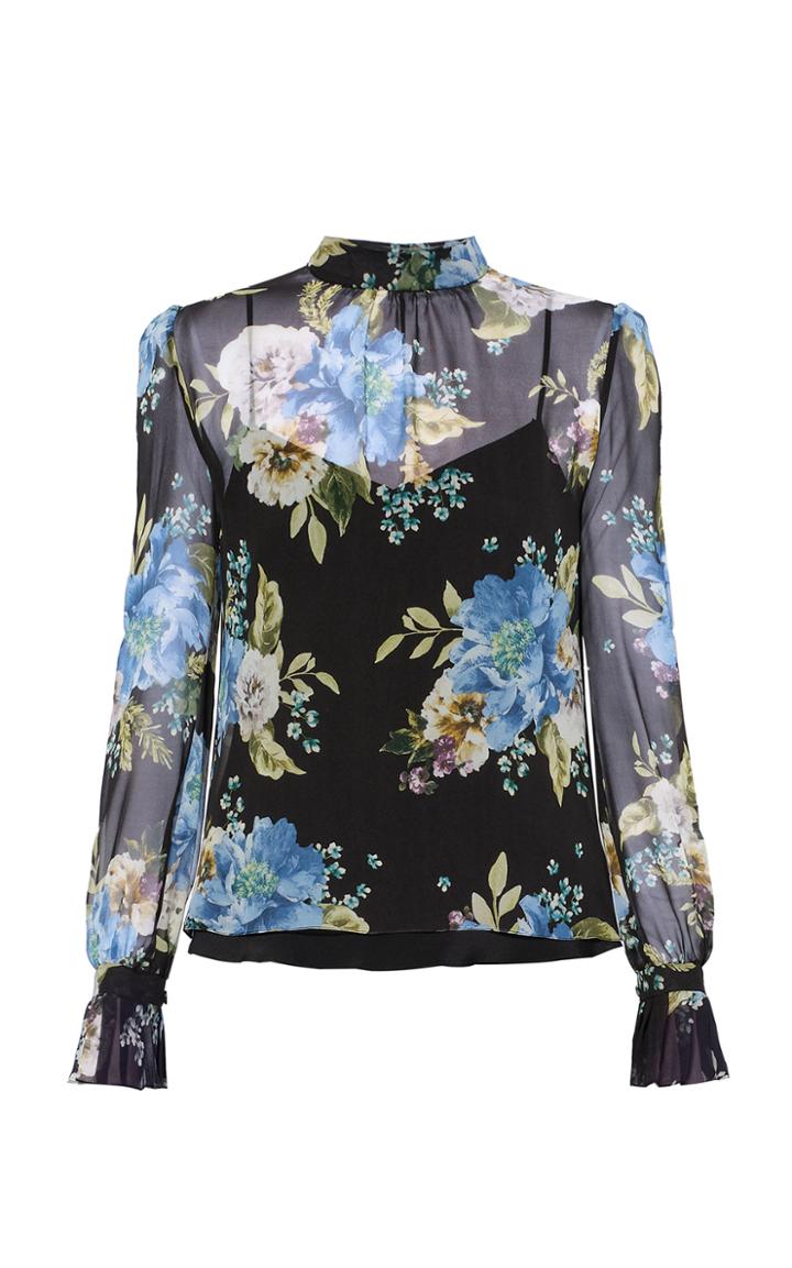 Moda Operandi Erdem Barnaby Mockneck Floral Silk Blouse
