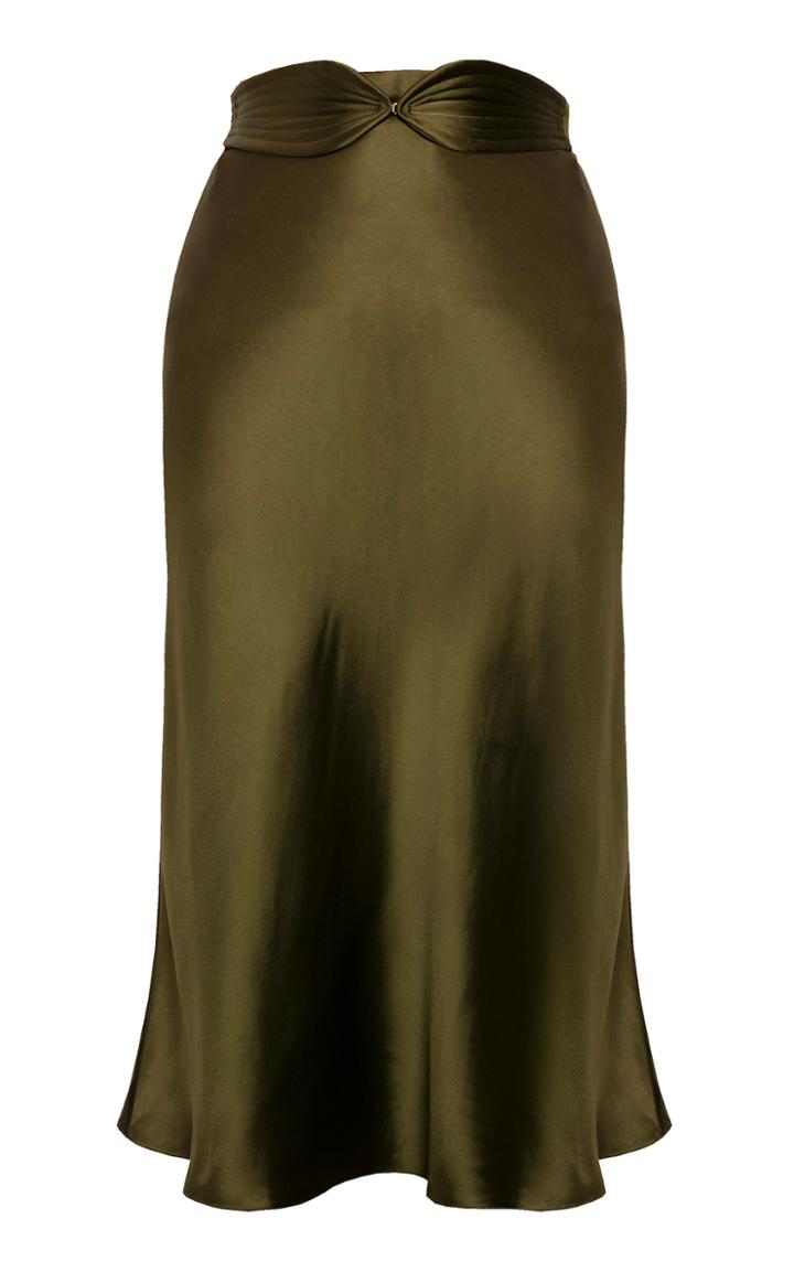 Anna October Aimee Belted Satin Midi Skirt