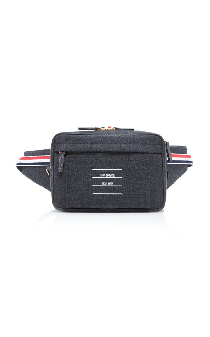 Thom Browne Leather-trimmed Printed Wool Belt Bag