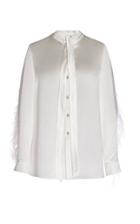 Huishan Zhang Kaylee Ostrich Feather Embellished Satin Blouse