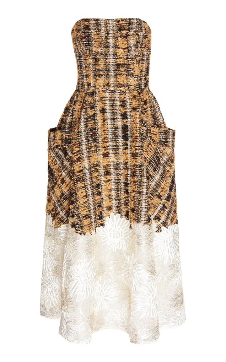 Huishan Zhang Victoria Strapless Printed Silk Midi Dress