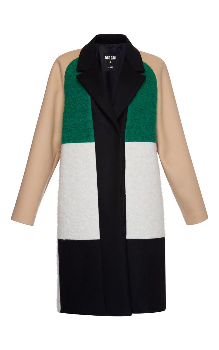 Msgm Wool Felt Coat With Boucle Inset