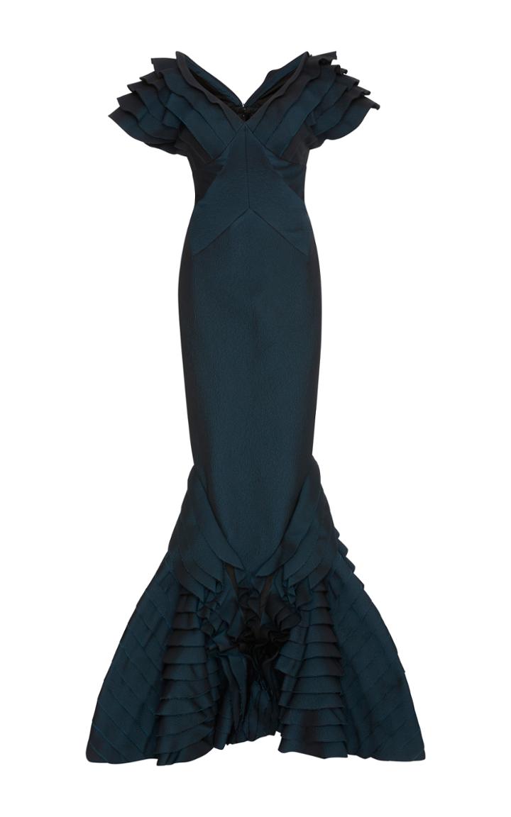 Zac Posen Off The Shoulder Ruffled Mermaid Gown
