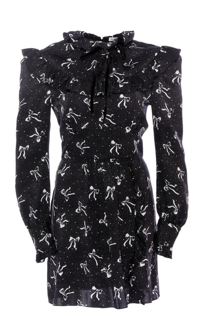 Alessandra Rich Plastron Bow Print Silk Jacquard Mini Dress