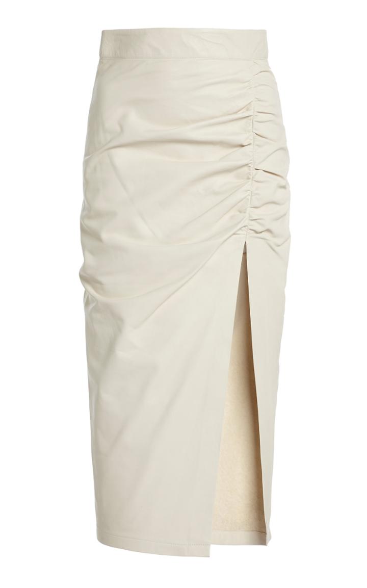 Moda Operandi Zeynep Aray Ruched Leather Midi Skirt