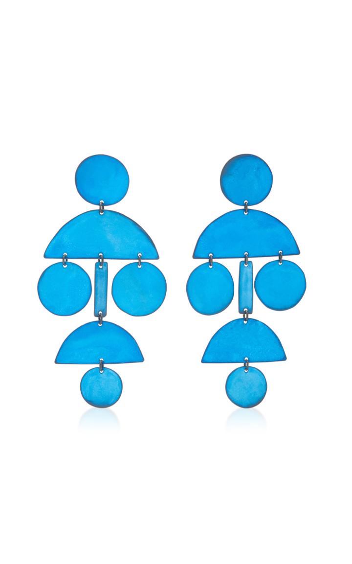 Annie Costello Brown Pom Pom Brass Earrings