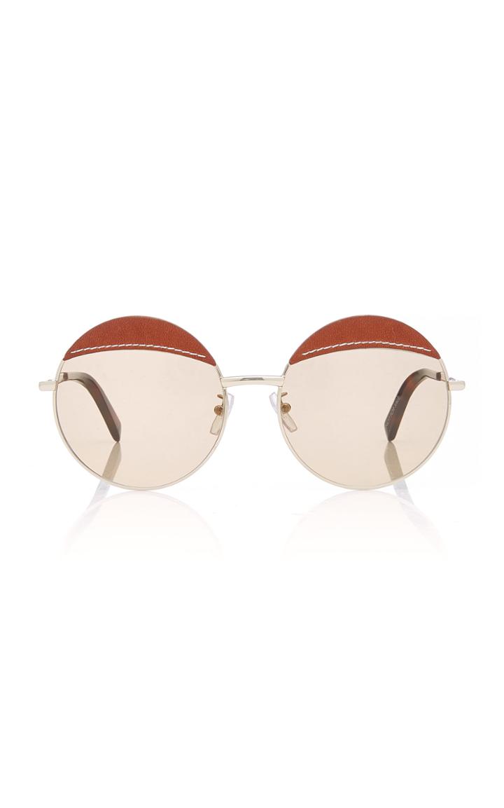 Loewe Sunglasses Round Leather-trimmed Metal Sunglasses