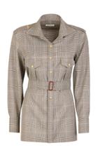 Giuliva Heritage Aurora Belted Check-print Wool Safari Shirt