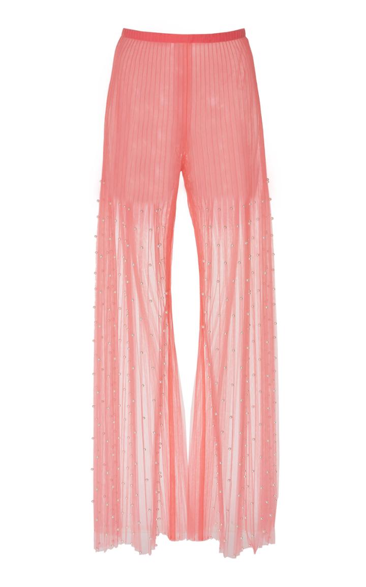 Huishan Zhang Mariella Pleated Pearl Embellished Tulle Pants