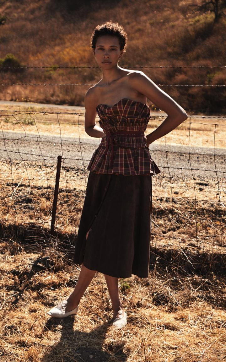 Moda Operandi Brock Collection Soave Suede Midi Skirt