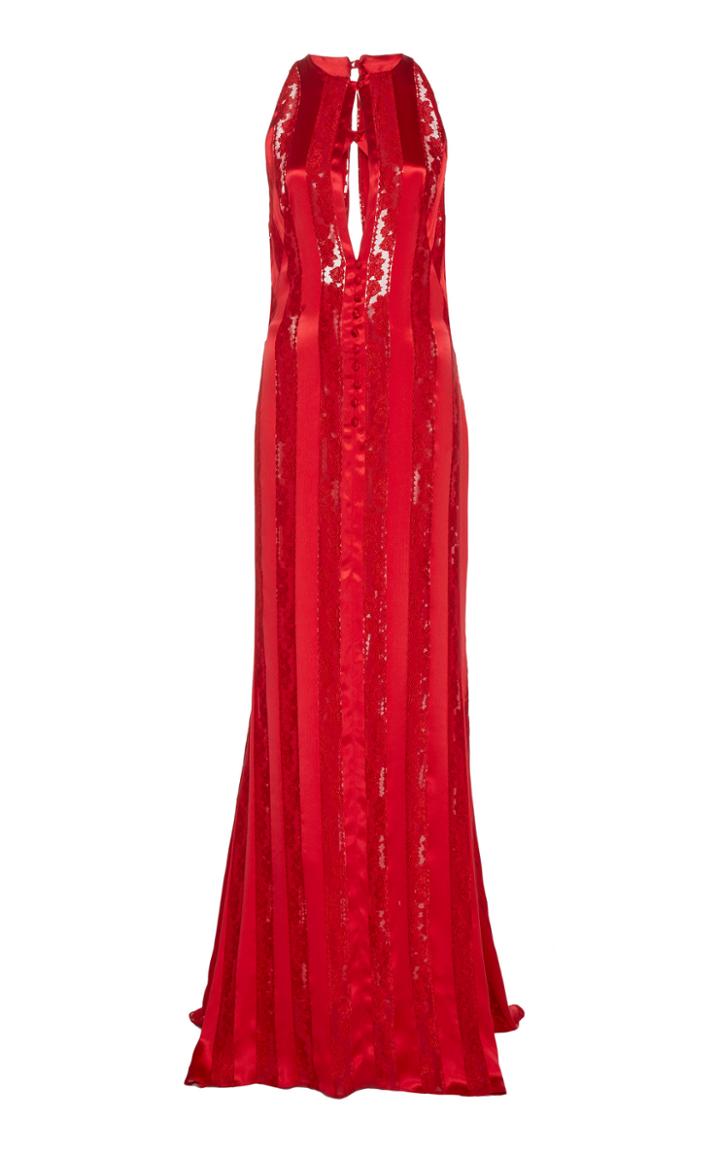 Sandra Mansour Lune Rouge Halter Neck Satin And Lace Gown