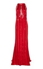 Sandra Mansour Lune Rouge Halter Neck Satin And Lace Gown
