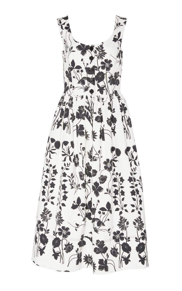 Oscar De La Renta Floral-print Cotton-poplin Midi Dress