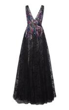 Costarellos Flocked Dotted Tulle Dress