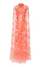 J. Mendel High Neck Embroidered Gown With Sheer Cape