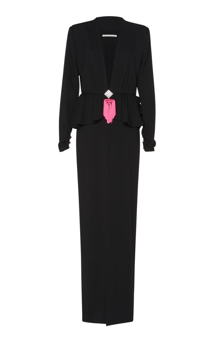 Alessandra Rich Wool Crepe Tassel Maxi Dress