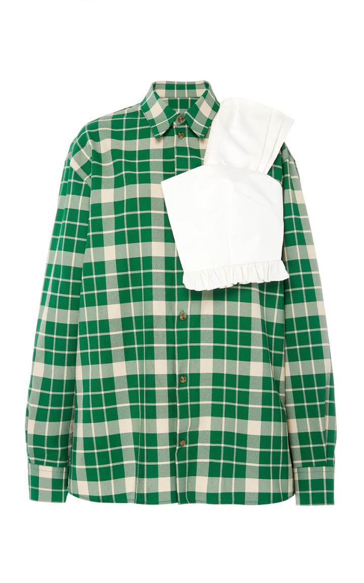 Mm6 Checked Ruffled-overlay Crepe Shirt