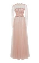 J. Mendel Embroidered Chiffon Long Sleeve Gown