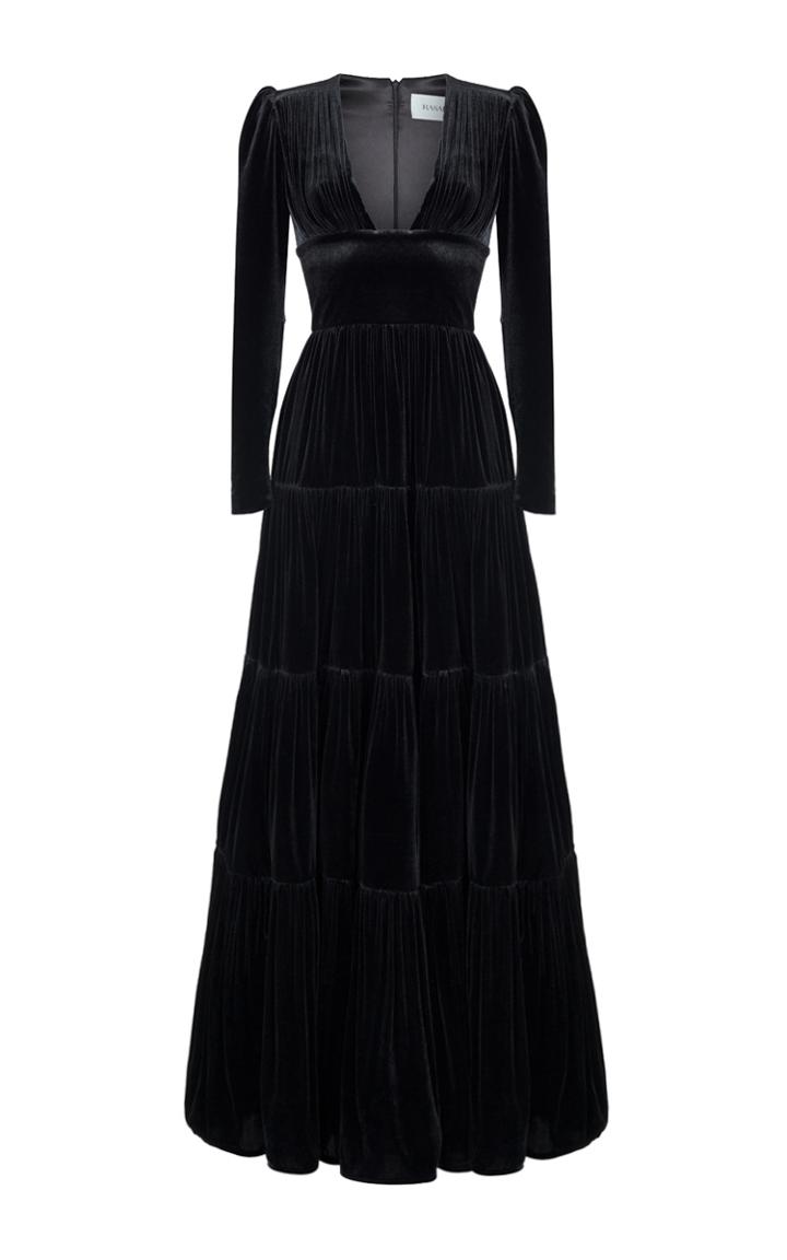 Rasario Long Sleeve V Neck Gown