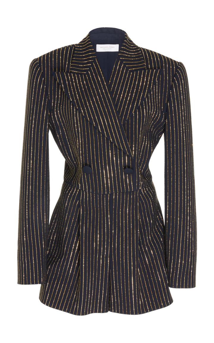 Michael Kors Collection Crystal-pinstriped Crepe Romper