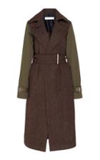 Victoria Beckham Contrast Sleeve Fitted Wool Trench Coat