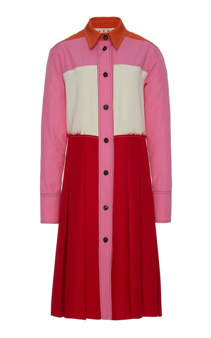 Marni Long Sleeve Pleated Twill Dress