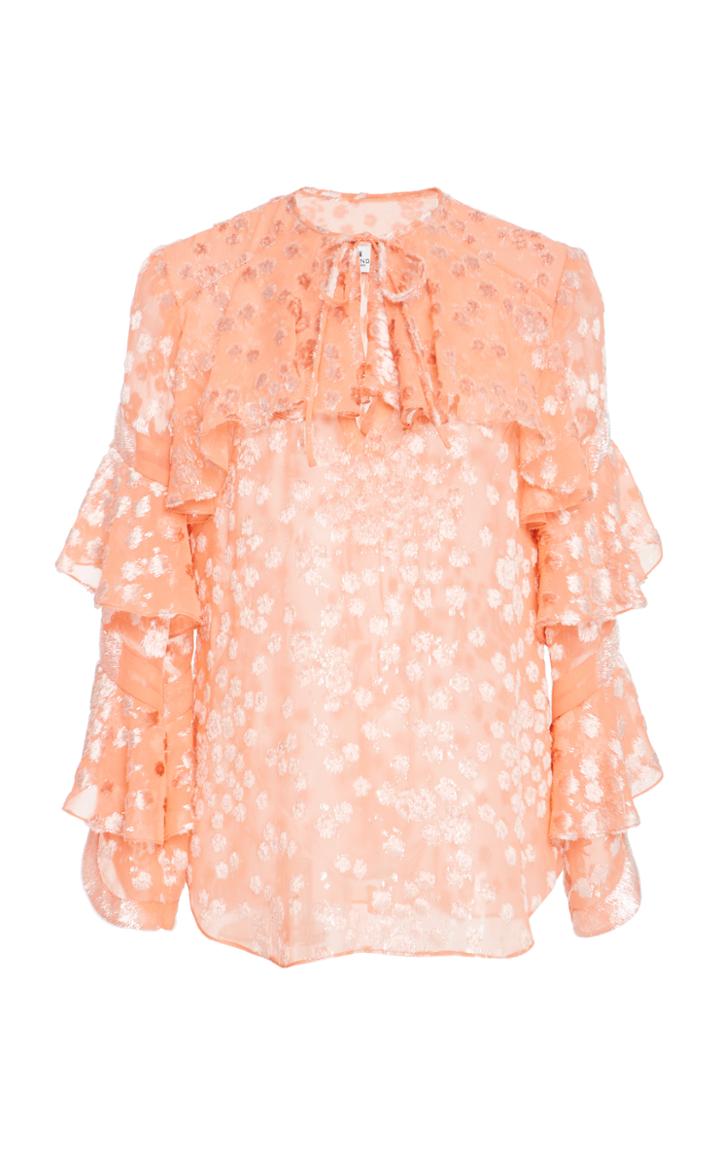 J. Mendel Ruffled Blouse With Tie Key Hole Neck