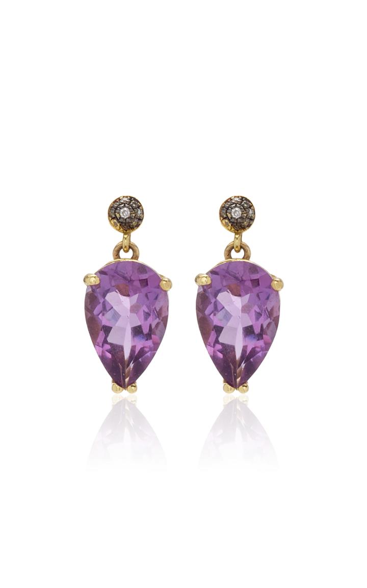 Moda Operandi Sarah Hendler 18k Yellow Gold Diamond Ball Stud With Pear Purple Ameth