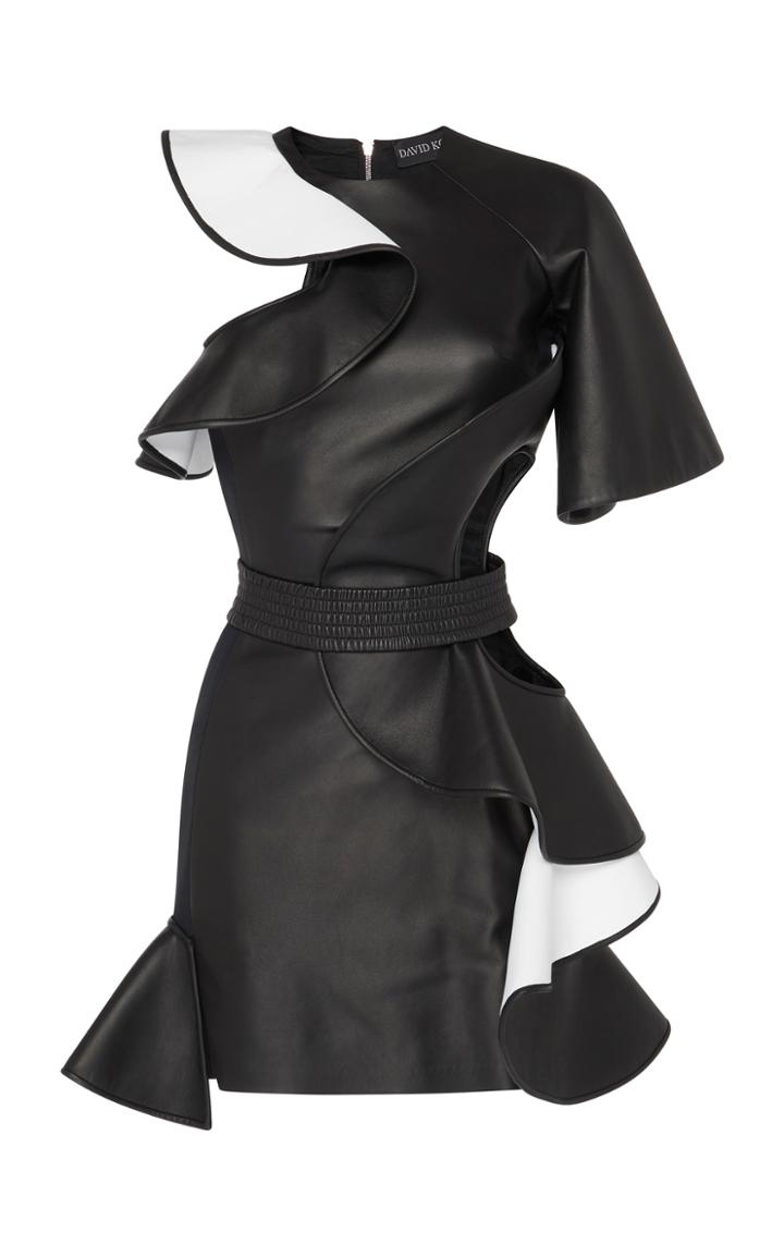 David Koma Cutout Ruffled Leather Dress