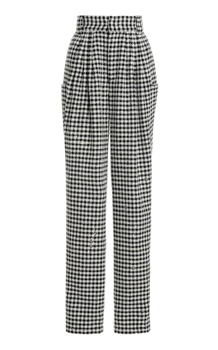 Moda Operandi Alessandra Rich Vichy Sequin Tweed High Waisted Trousers