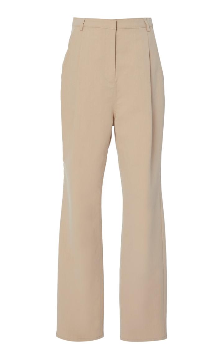 Sally Lapointe Pleat-front Cotton And Silk Canvas Straight-leg Pants