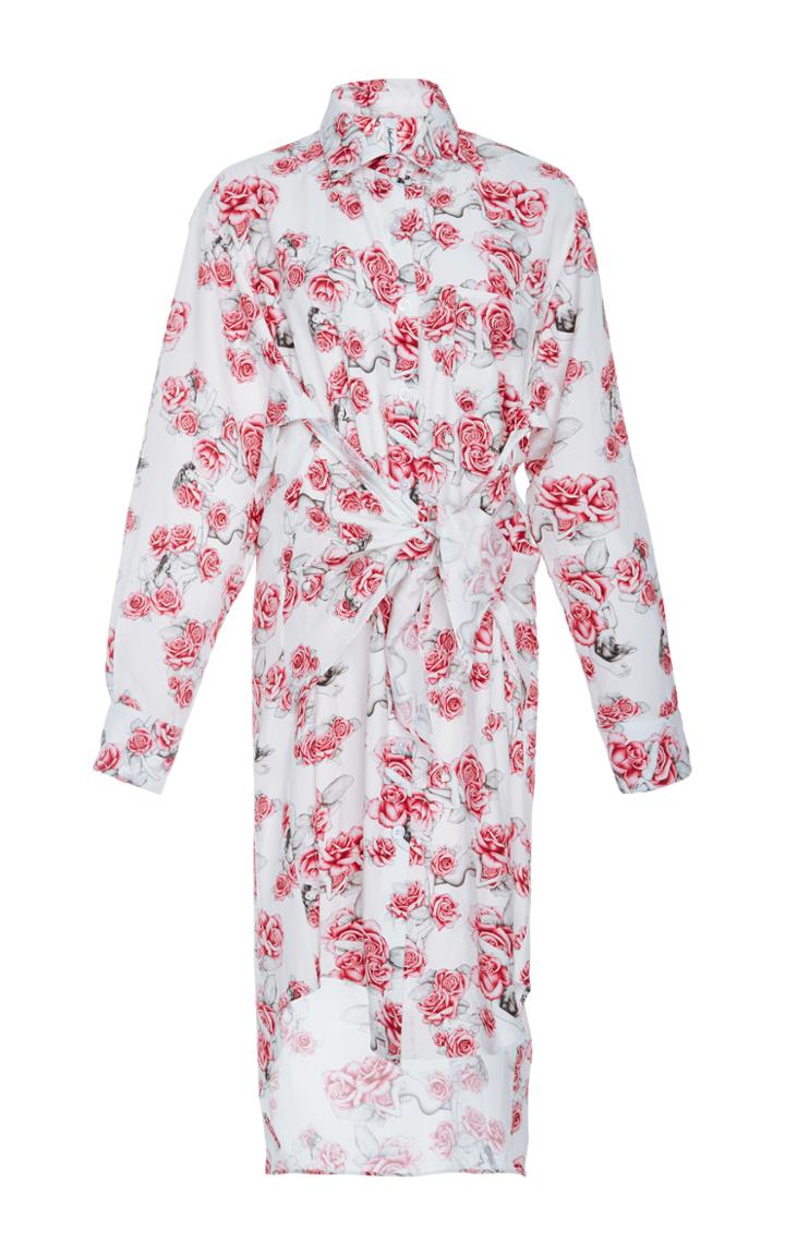 Adam Selman Printed Tie Front Shirt Dress