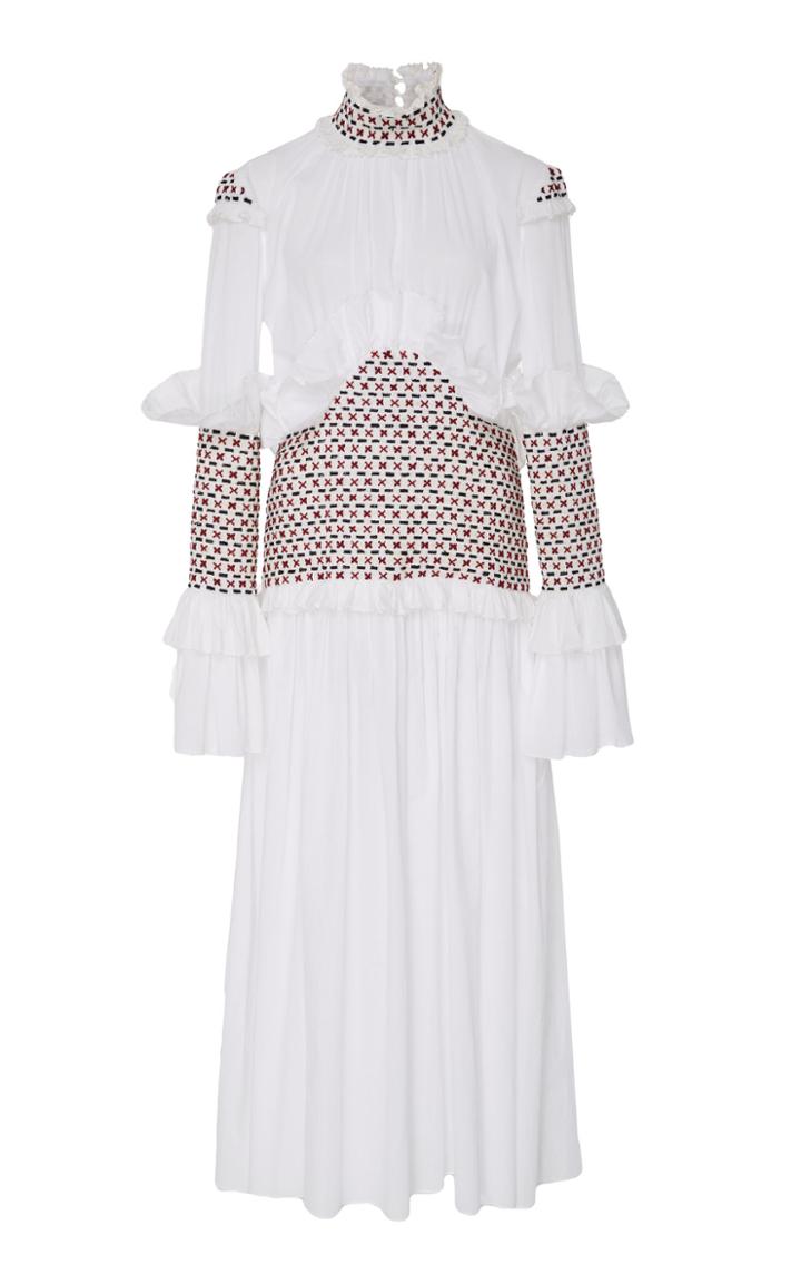 Rosie Assoulin Swarovski Smocked Long Sleeve Dress