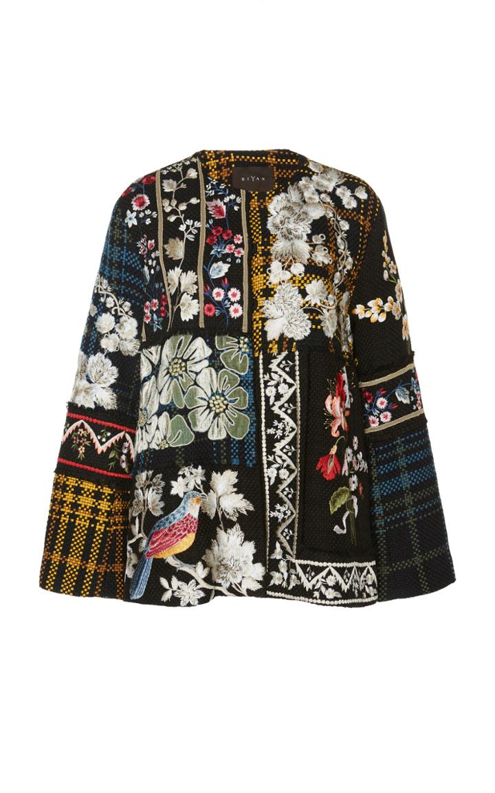 Biyan Crimson Patchwork Cotton Wool Jacket