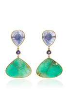 Bahina 18k Gold Tanzanite Iolith And Chrysoprase Earrings