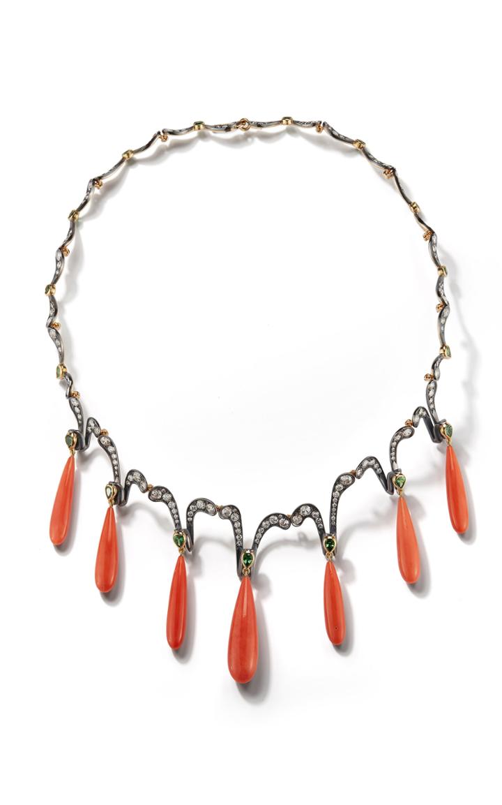 Moda Operandi Mcteigue & Mcclelland Tsavorite & Coral Noir Necklace