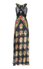 Paco Rabanne V-neck Satin Floral Maxi Dress