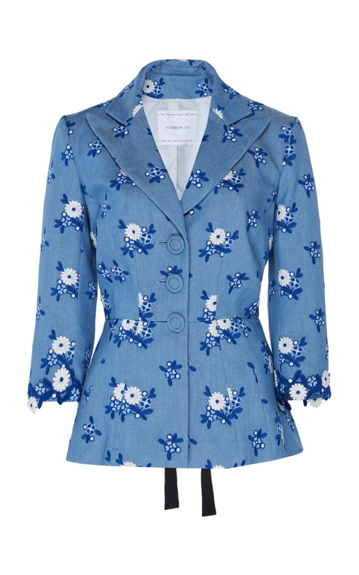 Moda Operandi Andrew Gn Floral-print Cotton-blend Jacket Size: 34
